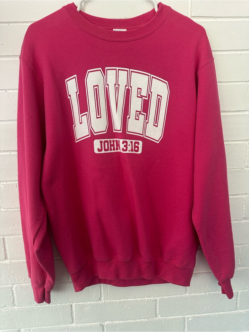 Loved John 3:16 Crewneck Sweatshirt - Hot Pink